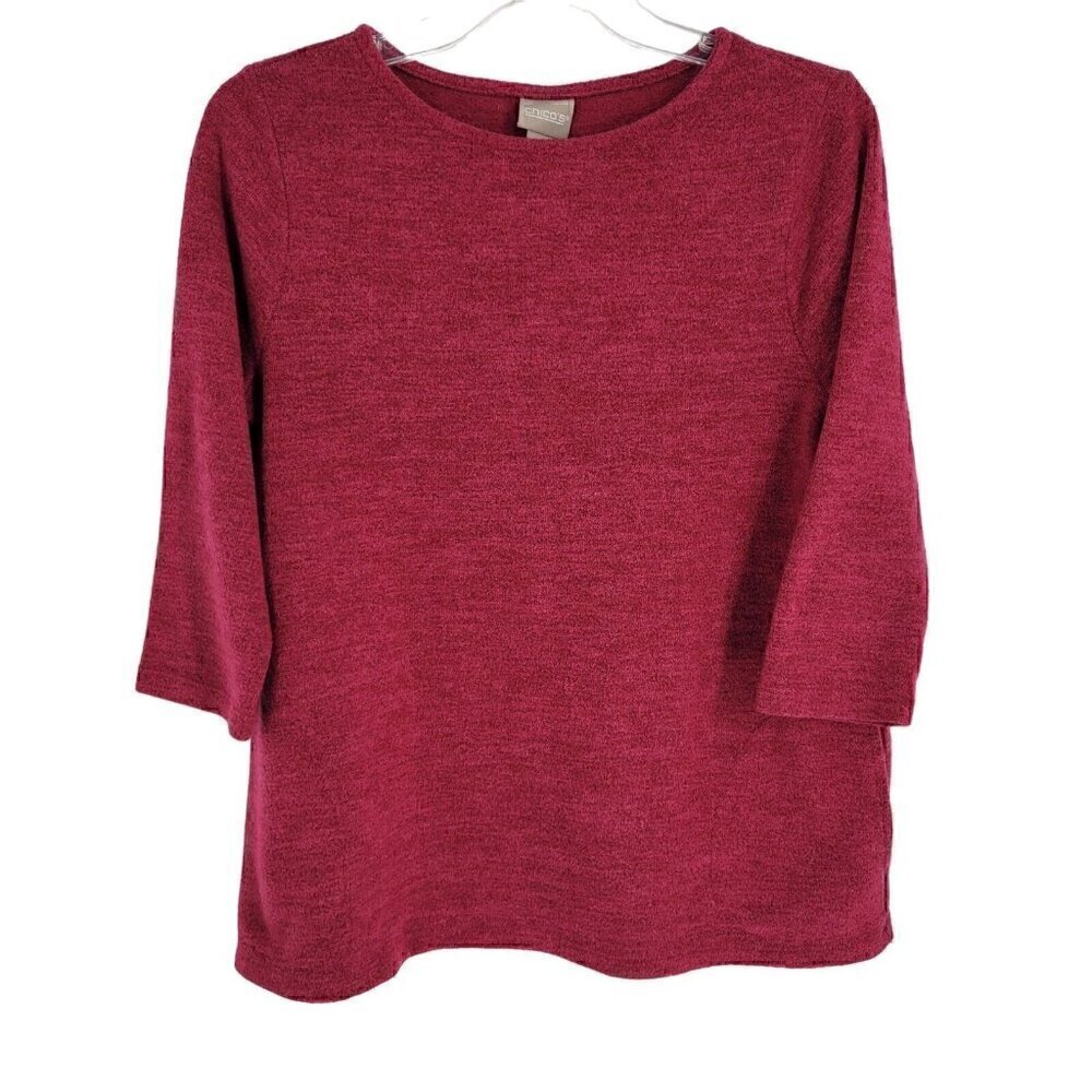 Chico's Medium CoziSoft Boat-Neck Swing Tunic Wine pink Magenta pockets